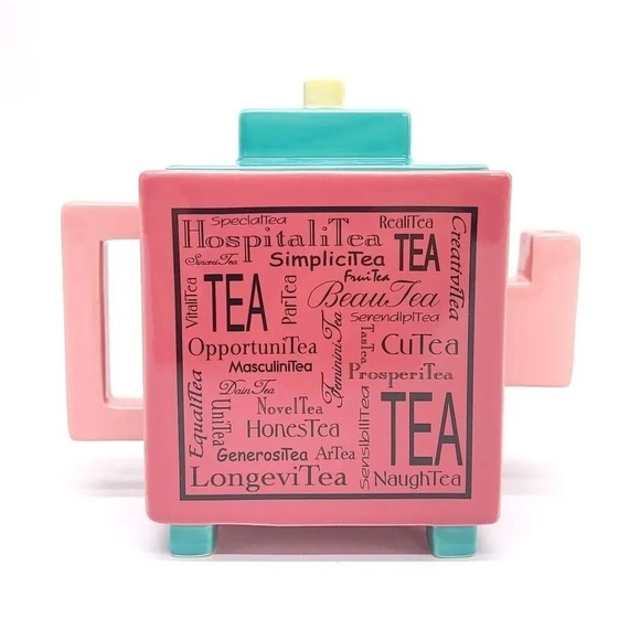 Aileen Liou Teapot COYNES & COMPANY Art‎ Deco Modern Tea 4 2 Pink Ceramic Cube